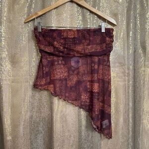 Ruby & Jewell Maroon Strapless Paisley Asymmetrical Tube Top Large NWT